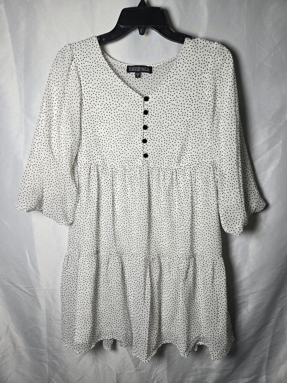 Kids White Polka Dot Tiered Mini Dress